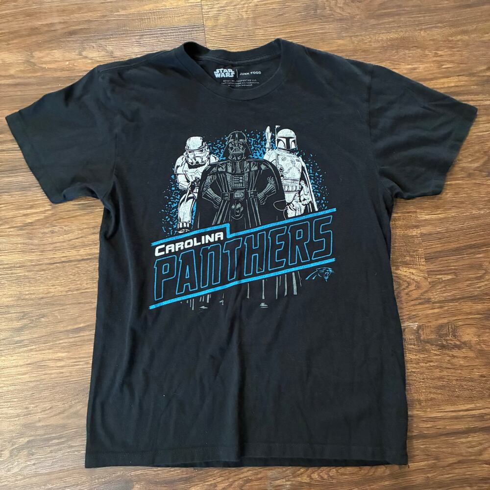 Star Wars Carolina Panthers Graphic T-Shirt Men’s Small Black NFL Junk Food Tee